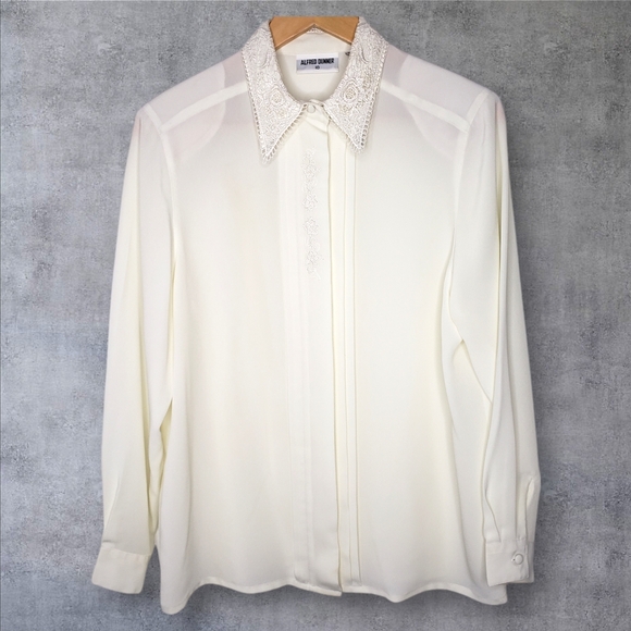 Vintage Alfred Dunner Blouse Size 10 Sheer White Lace Collar Embroidery Gothic - Picture 1 of 16